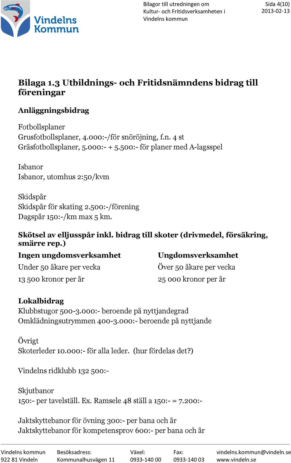 500:- för planer med A-lagsspel Isbanor Isbanor, utomhus 2:50/kvm Skidspår Skidspår för skating 2.500:-/förening Dagspår 150:-/km max 5 km. Skötsel av elljusspår inkl.