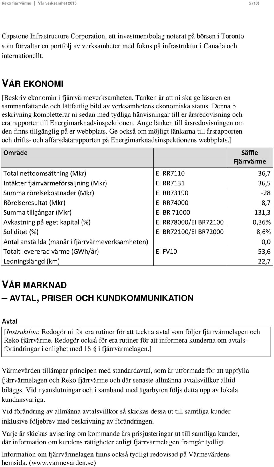 Denna b eskrivning kompletterar ni sedan med tydliga hänvisningar till er årsredovisning och era rapporter till Energimarknadsinspektionen.