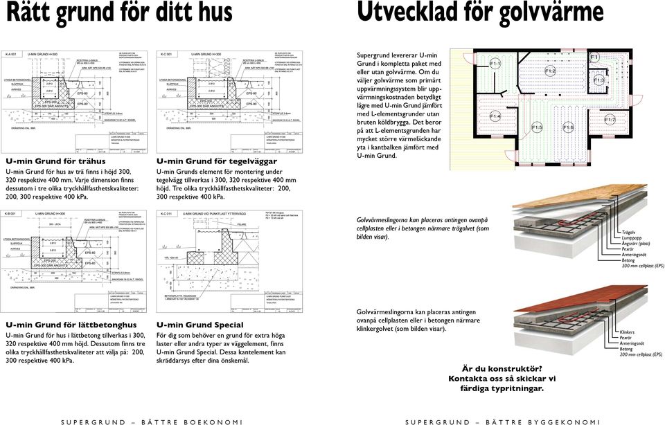 U-min Grund för tegelväggar U-min Grunds element för montering under tegelvägg tillverkas i 300, 320 respektive 400 mm höjd. Tre olika tryckhållfasthetskvaliteter: 200, 300 respektive 400 kpa.