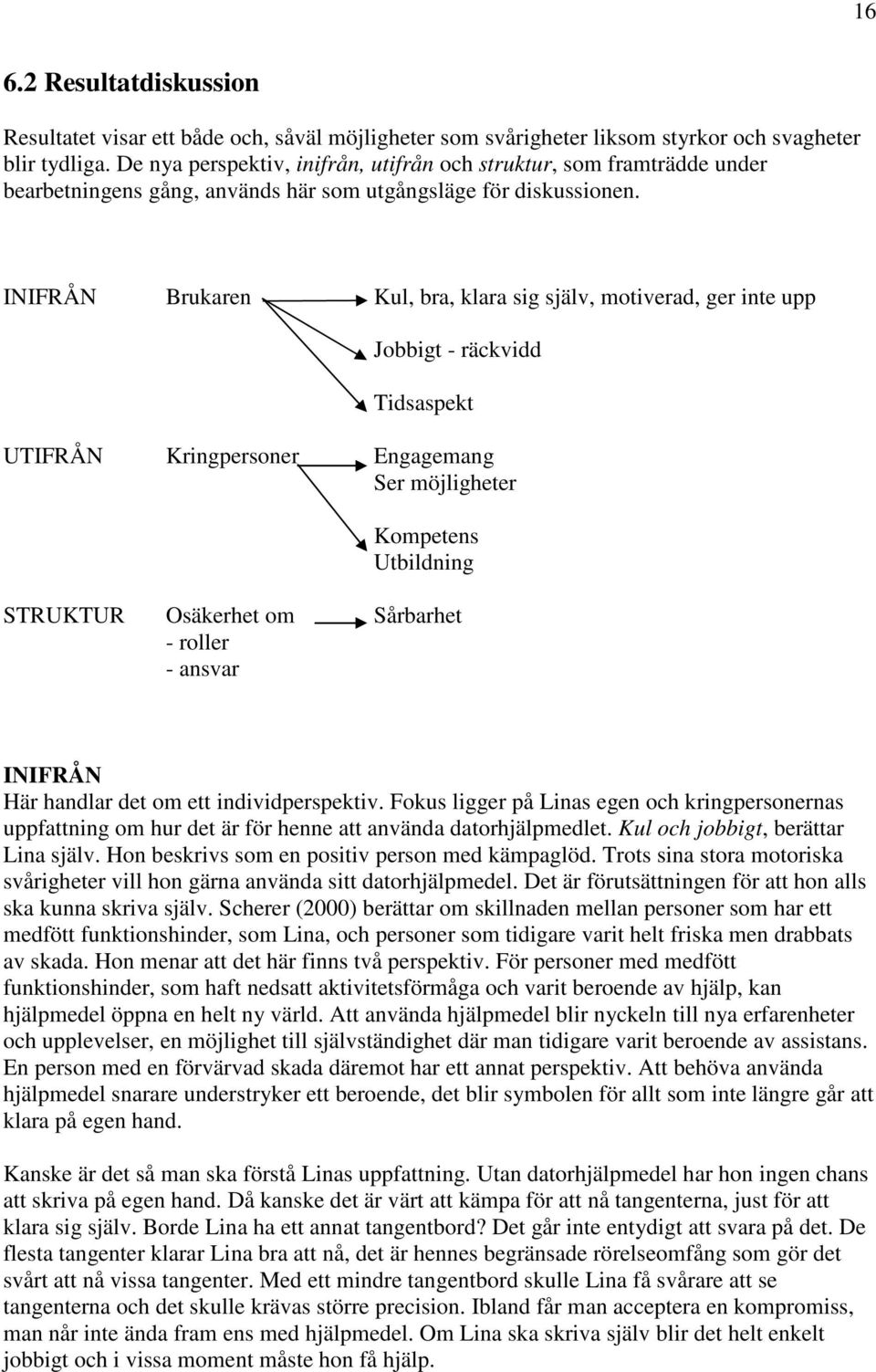 INIFRÅN Brukaren Kul, bra, klara sig själv, motiverad, ger inte upp Jobbigt - räckvidd Tidsaspekt UTIFRÅN Kringpersoner Engagemang Ser möjligheter Kompetens Utbildning STRUKTUR Osäkerhet om - roller