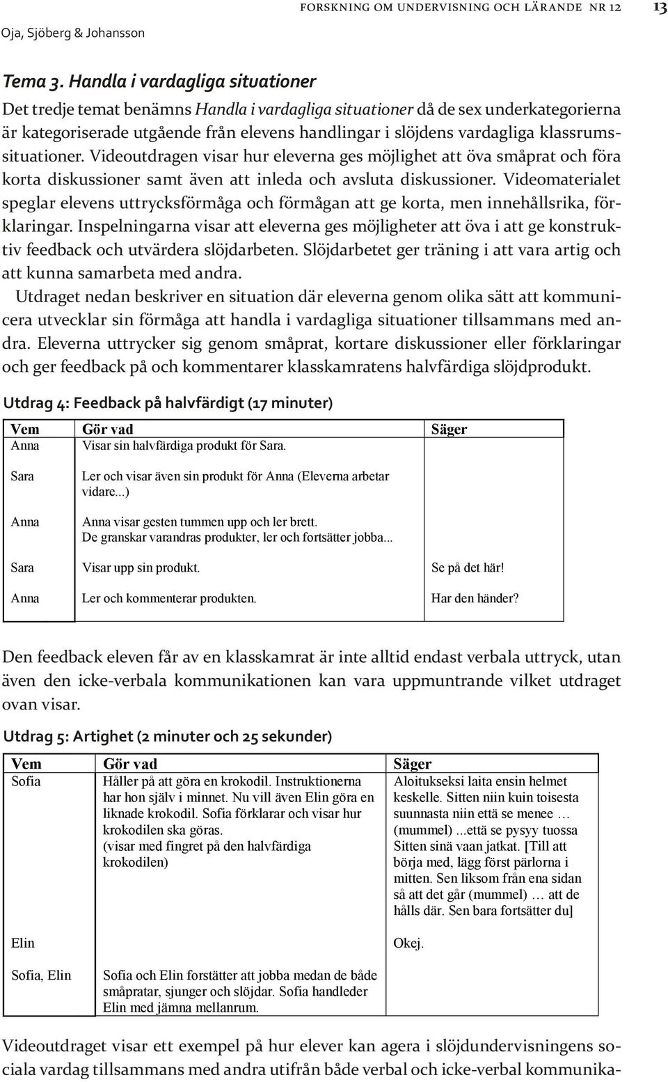 klassrumssituationer. Videoutdragen visar hur eleverna ges möjlighet att öva småprat och föra korta diskussioner samt även att inleda och avsluta diskussioner.