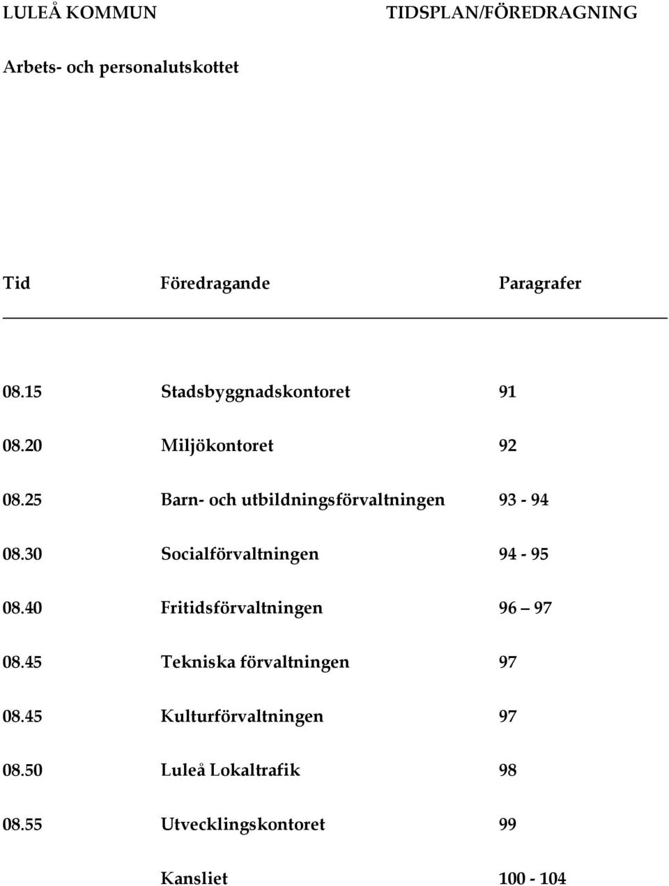 25 Barn och utbildningsförvaltningen 93 94 08.30 Socialförvaltningen 94 95 08.