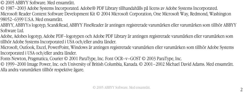 ABBYY, ABBYY:s logotyp, Scan&Read, ABBYY FineReader är antingen registrerade varumärken eller varumärken som tillhör ABBYY Software Ltd.