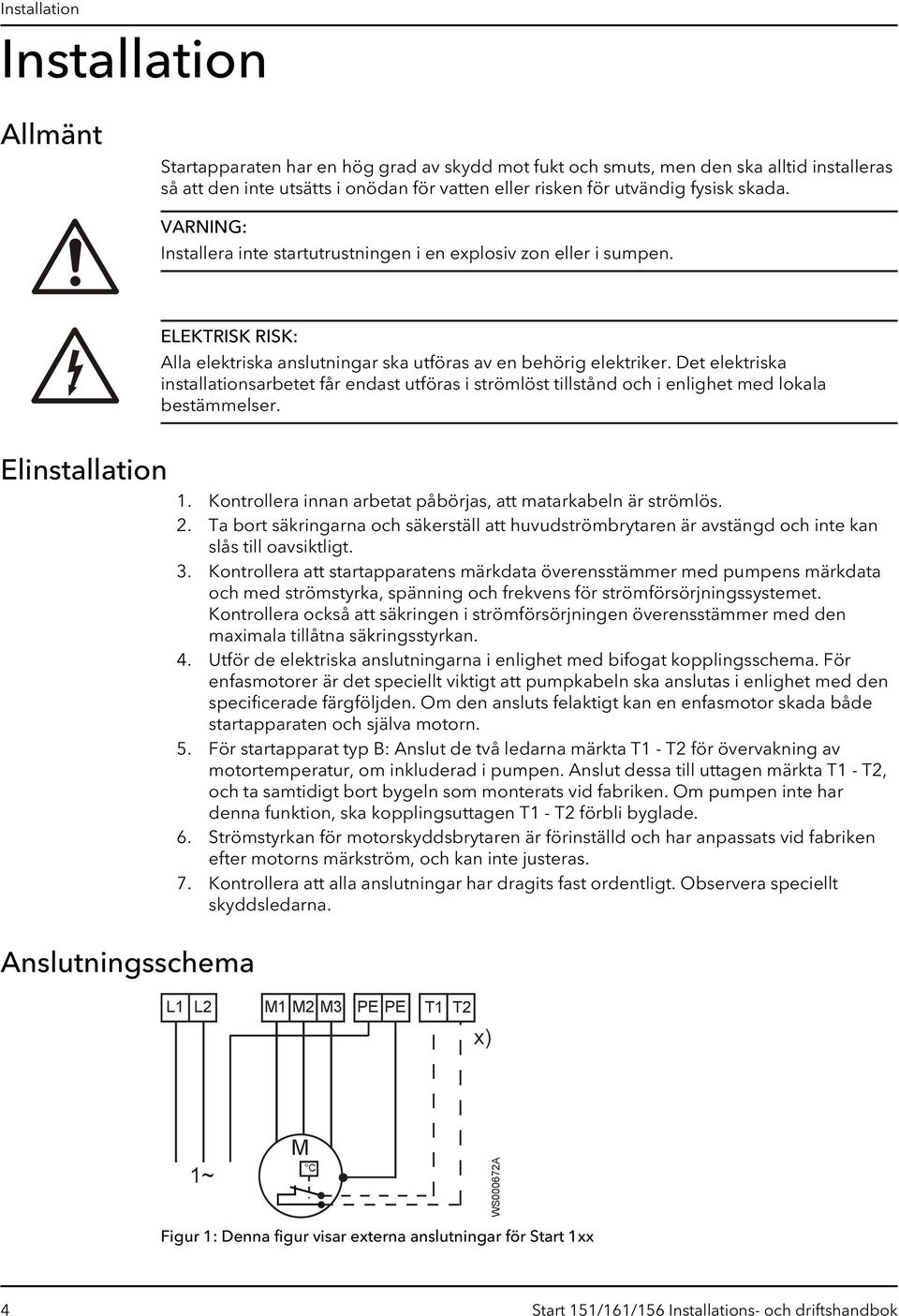 Det elektriska installationsarbetet får endast utföras i strömlöst tillstånd och i enlighet med lokala bestämmelser. Elinstallation Anslutningsschema 1.