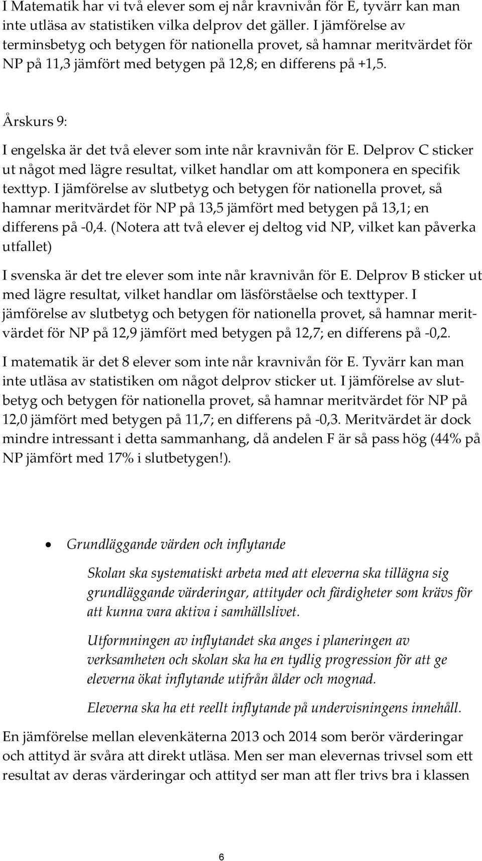 Årskurs 9: I engelska är det två elever som inte når kravnivån för E. Delprov C sticker ut något med lägre resultat, vilket handlar om att komponera en specifik texttyp.