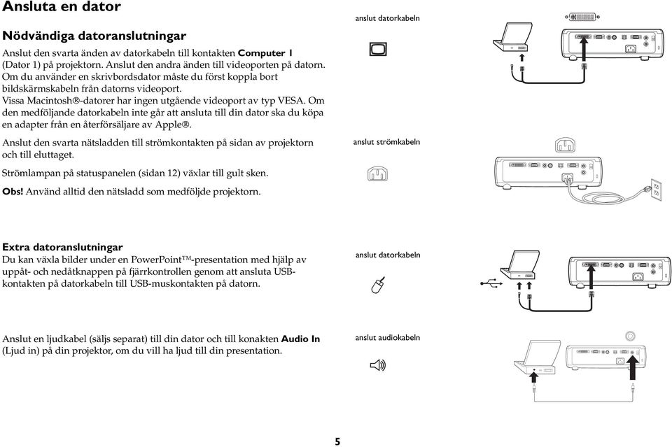 Om den medföljande datorkabeln inte går att ansluta till din dator ska du köpa en adapter från en återförsäljare av Apple.