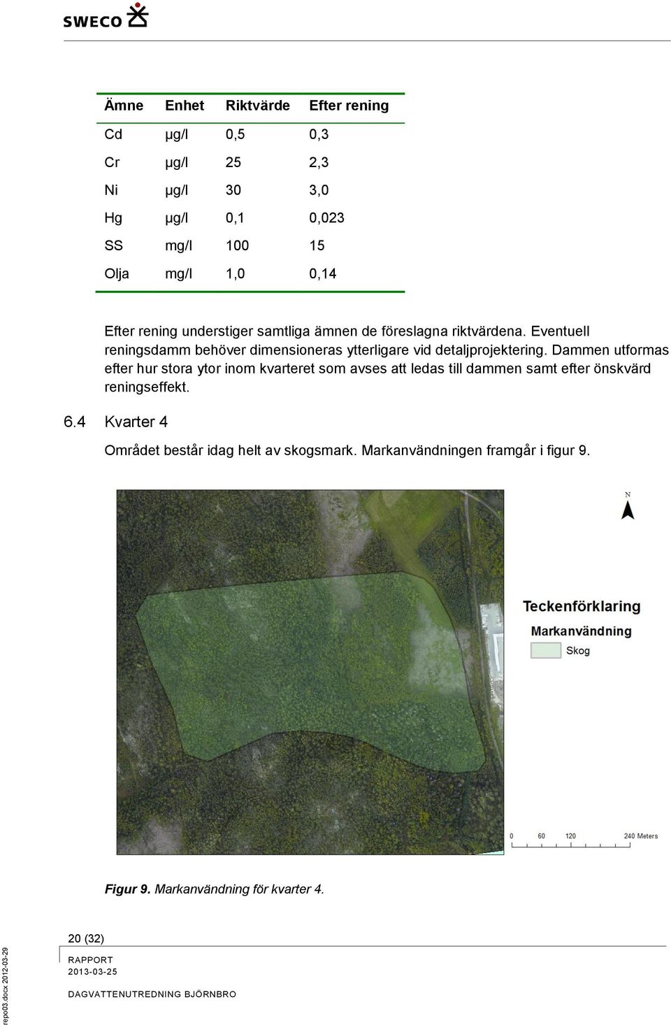 Eventuell reningsdamm behöver dimensioneras ytterligare vid detaljprojektering.