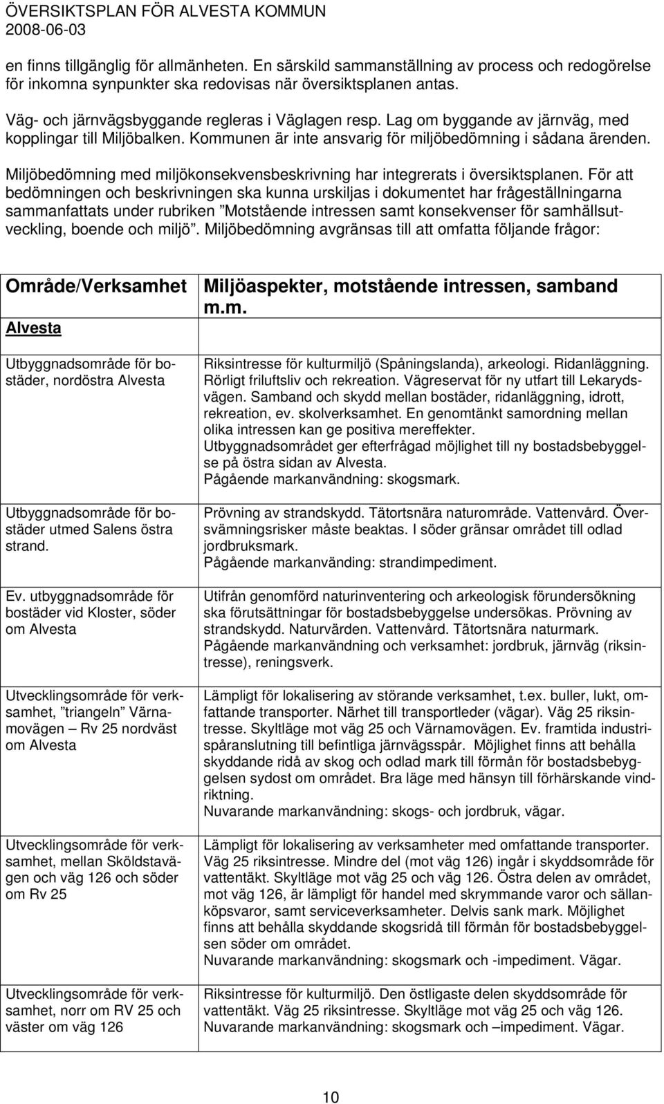 Miljöbedömning med miljökonsekvensbeskrivning har integrerats i översiktsplanen.