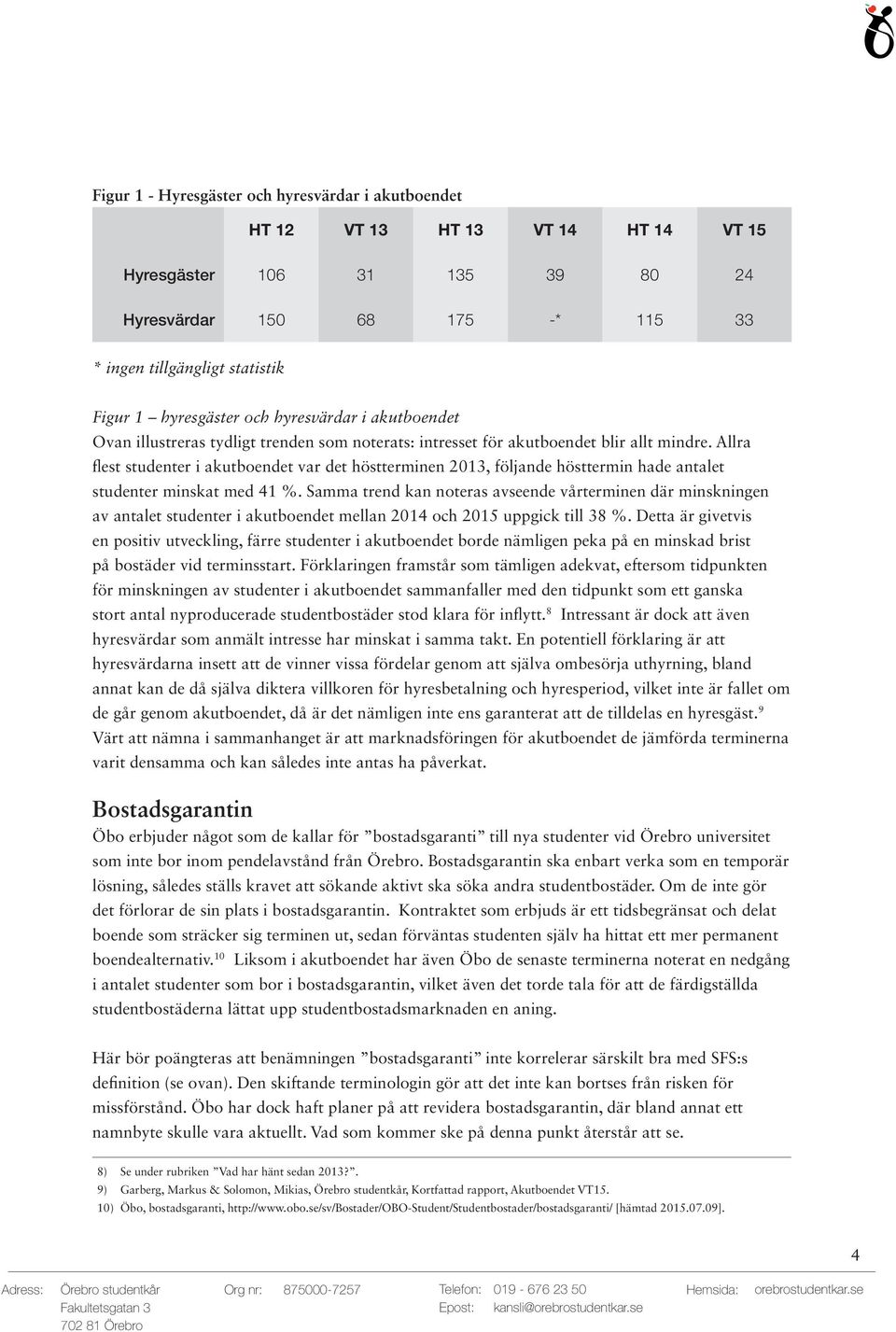 Allra flest studenter i akutboendet var det höstterminen 2013, följande hösttermin hade antalet studenter minskat med 41 %.
