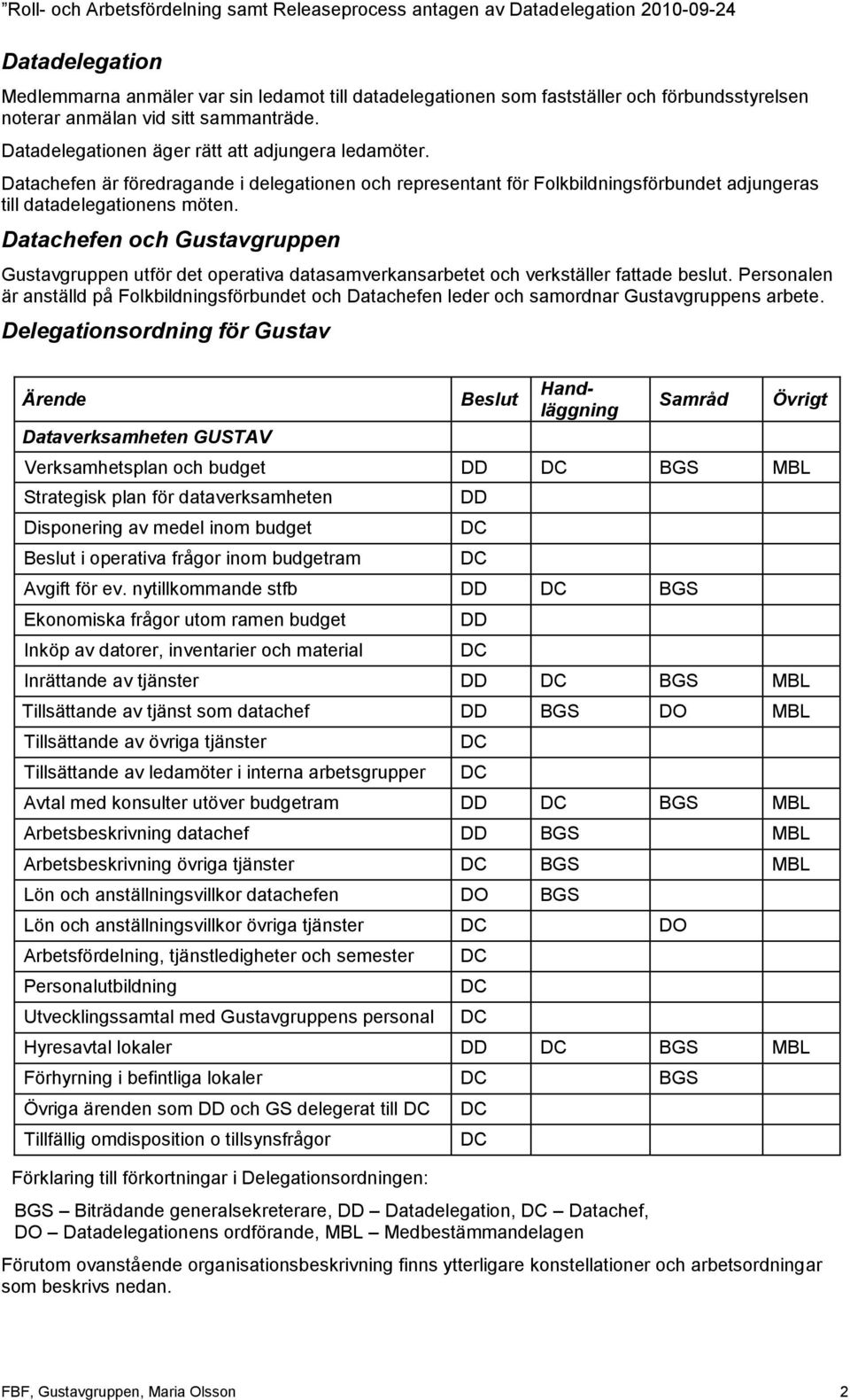 Datachefen och Gustavgruppen Gustavgruppen utför det operativa datasamverkansarbetet och verkställer fattade beslut.