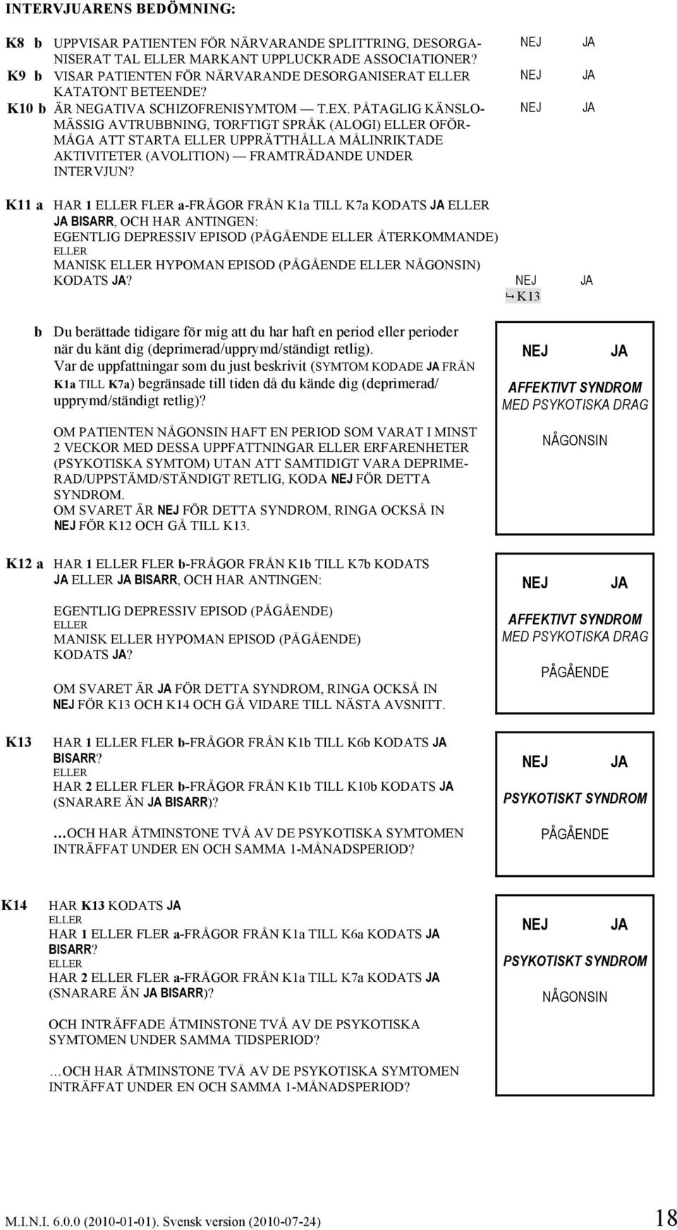 PÅTAGLIG KÄNSLO- MÄSSIG AVTRUBBNING, TORFTIGT SPRÅK (ALOGI) ELLER OFÖR- MÅGA ATT STARTA ELLER UPPRÄTTHÅLLA MÅLINRIKTADE AKTIVITETER (AVOLITION) FRAMTRÄDANDE UNDER INTERVJUN?