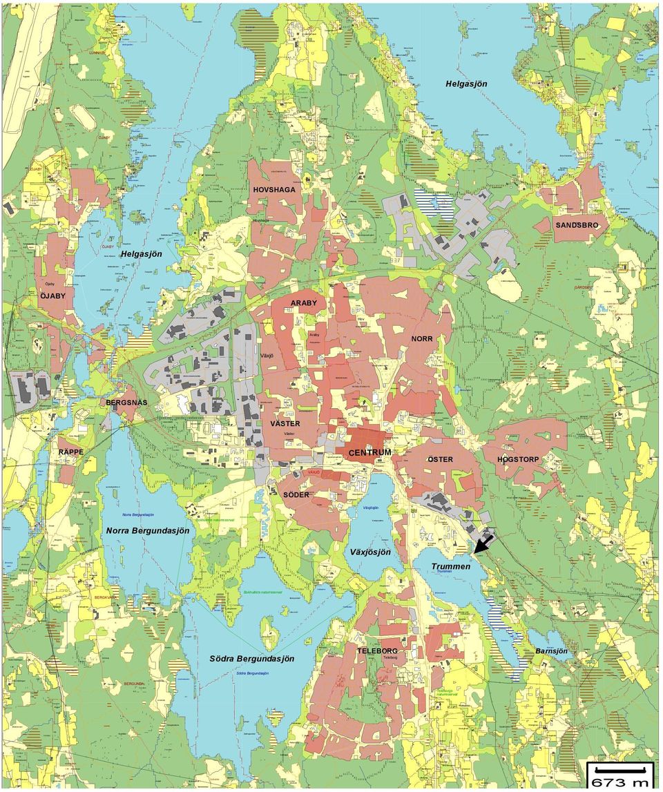 natrreservat Bäckalövs våtmark Bäckaslöv Idrottsplats Östra Räppe Värendsvallen Idrottsplats Sporthallar Västra indstriområde Västra Mark Tegnerkrkogården Skidacke Söder Domprostmossen Kala höjden