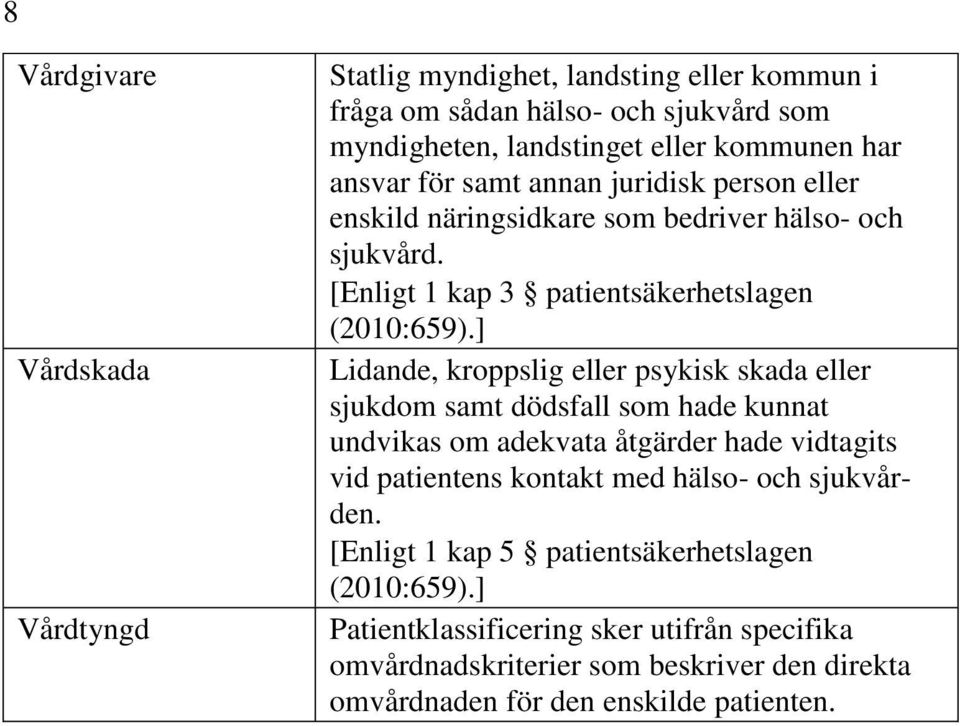 ] Lidande, kroppslig eller psykisk skada eller sjukdom samt dödsfall som hade kunnat undvikas om adekvata åtgärder hade vidtagits vid patientens kontakt med hälso- och