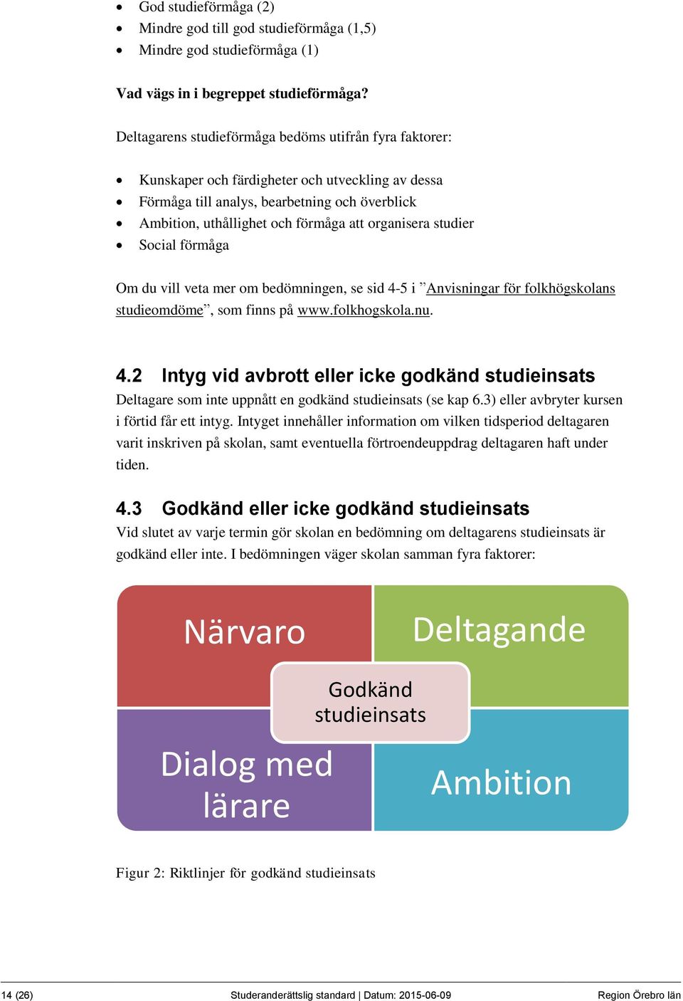 organisera studier Social förmåga Om du vill veta mer om bedömningen, se sid 4-5 i Anvisningar för folkhögskolans studieomdöme, som finns på www.folkhogskola.nu. 4.2 Intyg vid avbrott eller icke godkänd studieinsats Deltagare som inte uppnått en godkänd studieinsats (se kap 6.