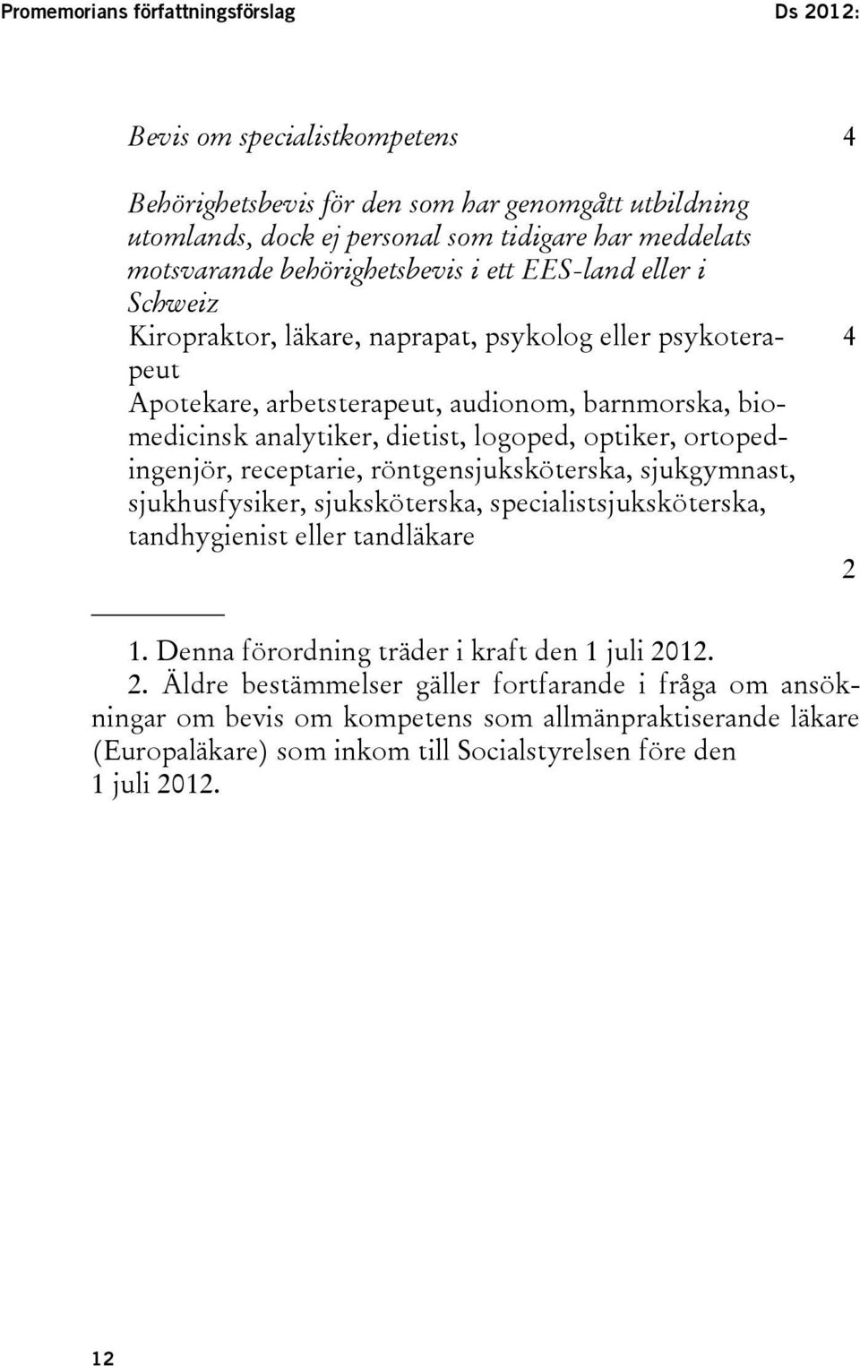 logoped, optiker, ortopedingenjör, receptarie, röntgensjuksköterska, sjukgymnast, sjukhusfysiker, sjuksköterska, specialistsjuksköterska, tandhygienist eller tandläkare 2 1.