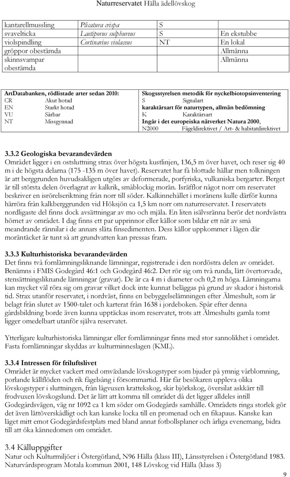 Karaktärsart NT Missgynnad Ingår i det europeiska nätverket Natura 2000, N2000 Fågeldirektivet / Art- & habitatdirektivet 3.