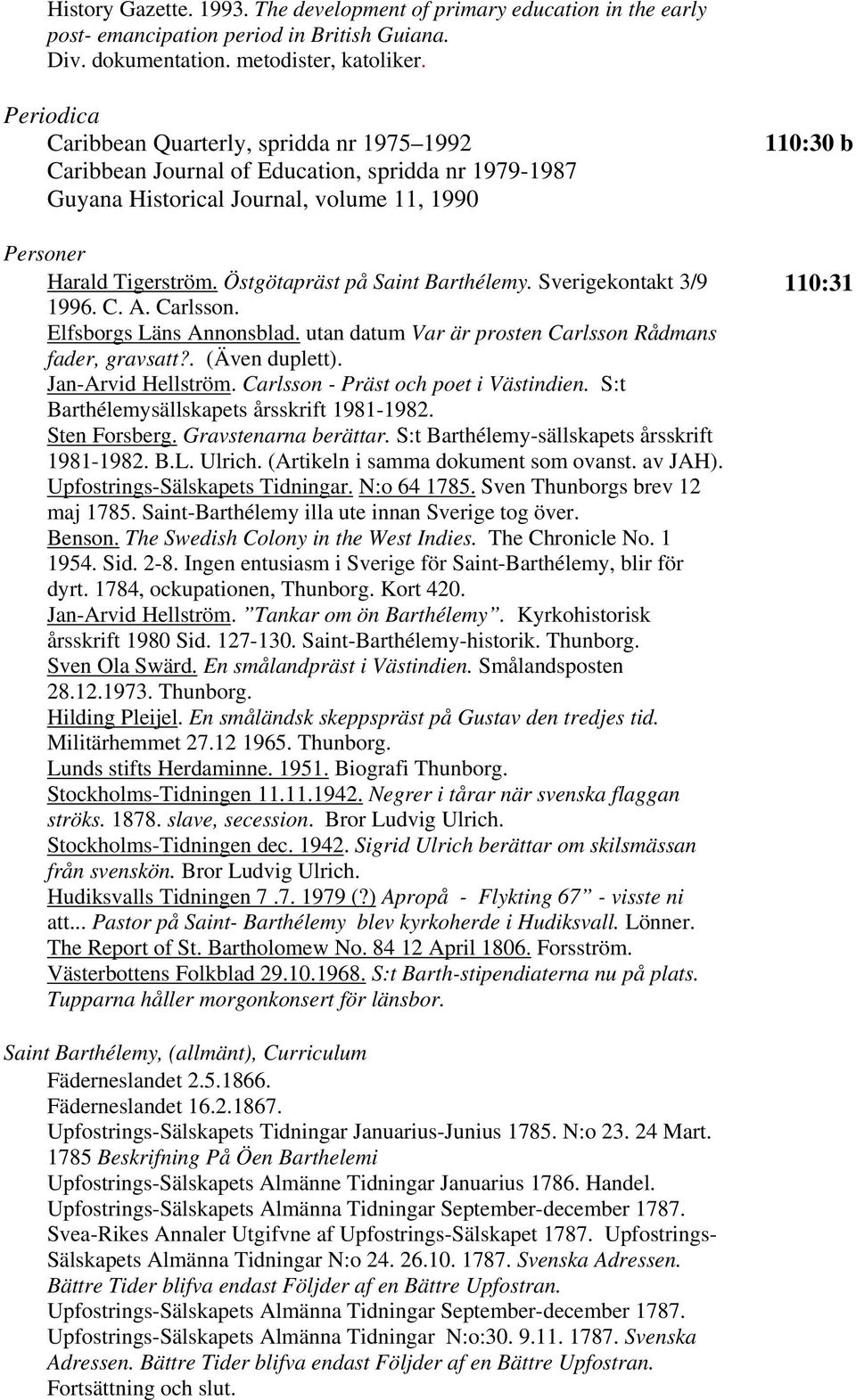 Östgötapräst på Saint Barthélemy. Sverigekontakt 3/9 1996. C. A. Carlsson. Elfsborgs Läns Annonsblad. utan datum Var är prosten Carlsson Rådmans fader, gravsatt?. (Även duplett). Jan-Arvid Hellström.