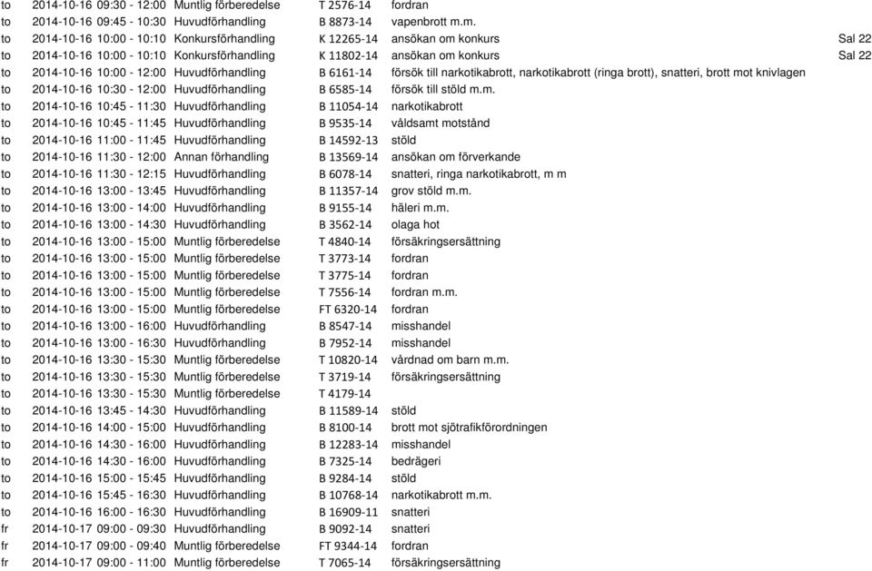 Huvudförhandling B 6161-14 försök till narkotikabrott, narkotikabrott (ringa brott), snatteri, brott mo