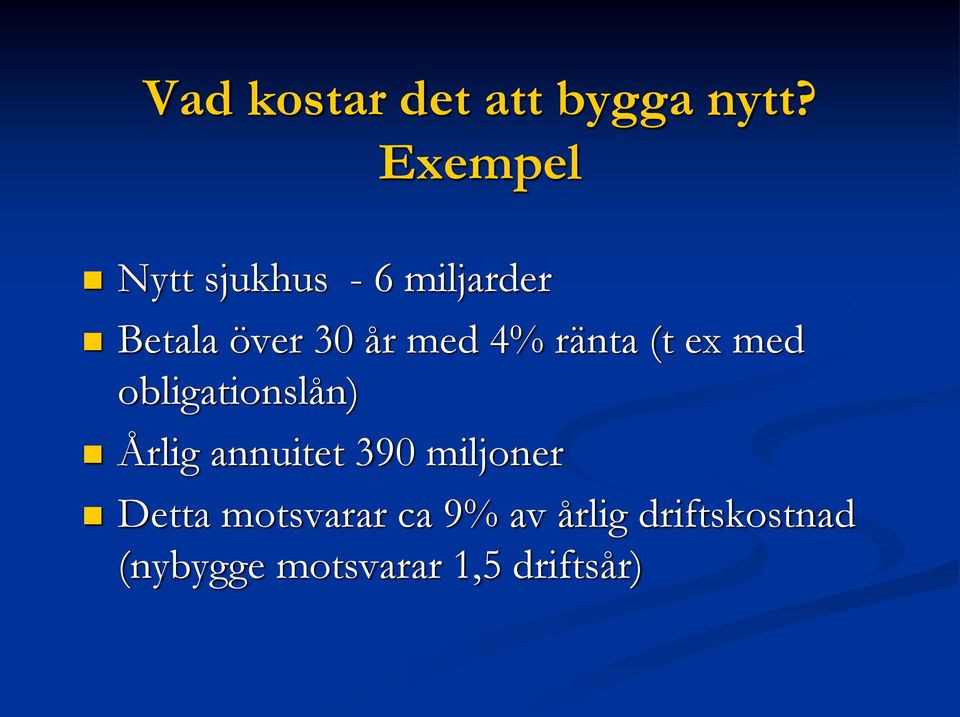 4% ränta (t ex med obligationslån) Årlig annuitet 390