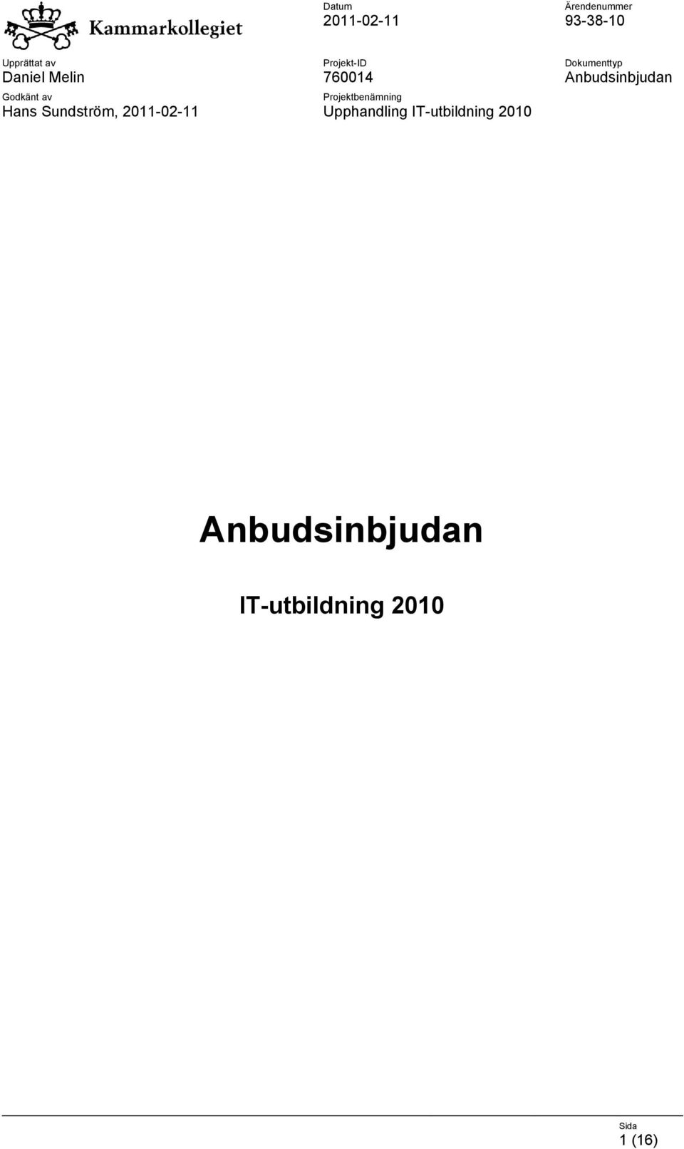 Anbudsinbjudan