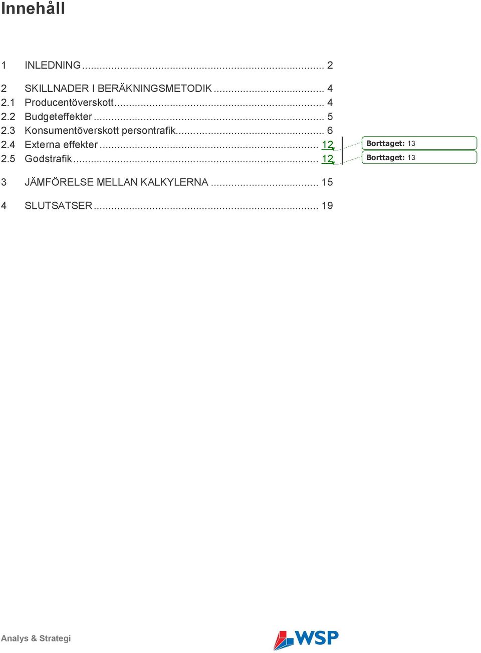 3 Konsumentöverskott persontrafik... 6 2.4 Externa effekter... 12 2.