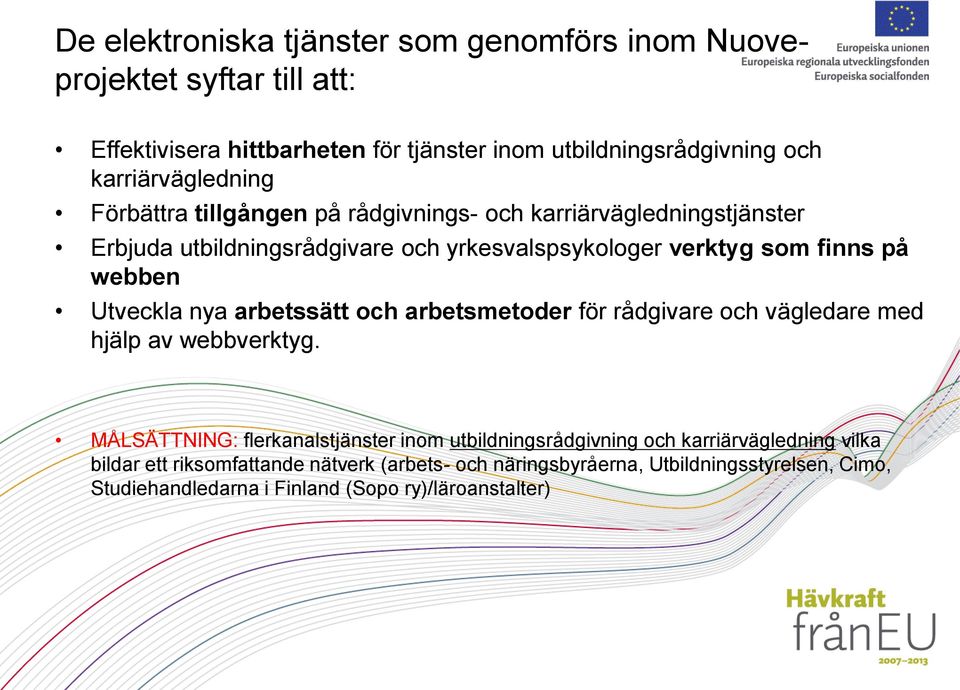 webben Utveckla nya arbetssätt och arbetsmetoder för rådgivare och vägledare med hjälp av webbverktyg.