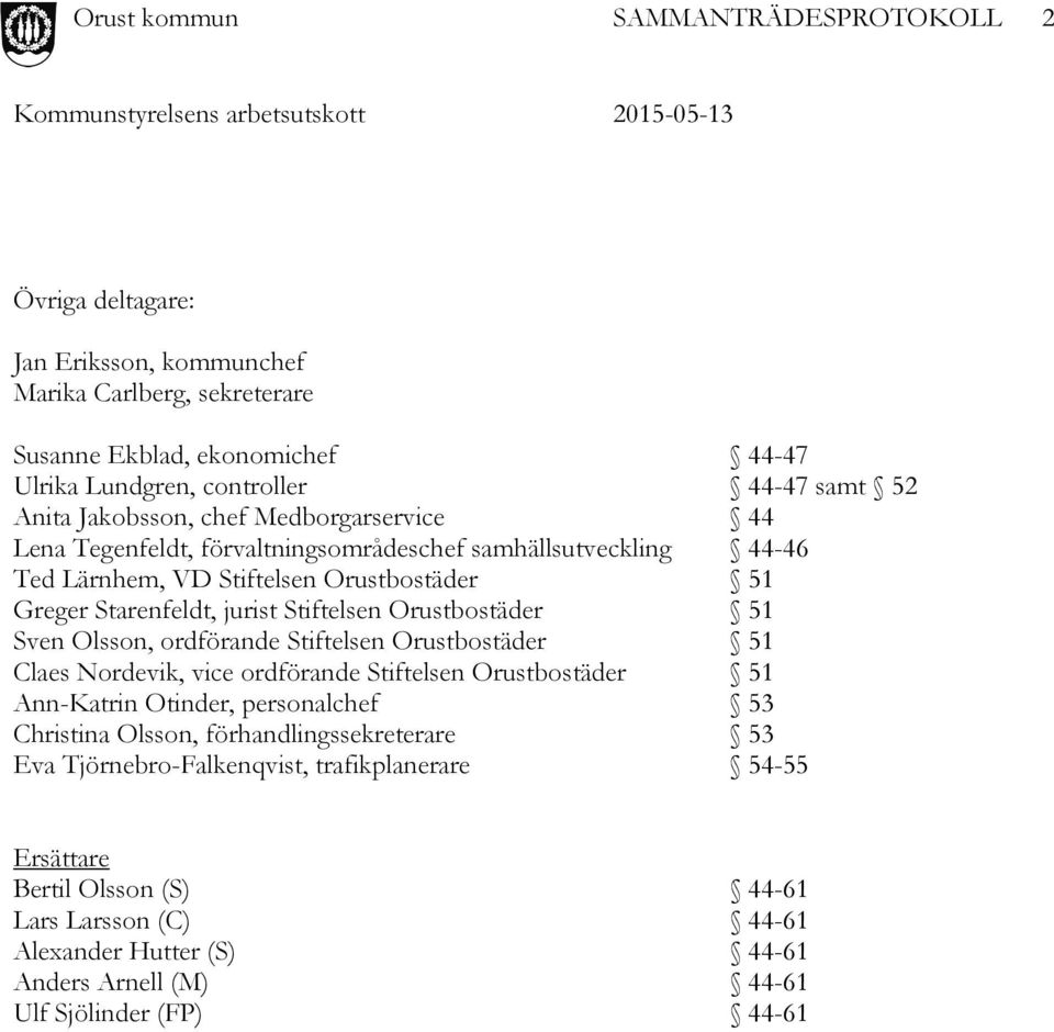 51 Sven Olsson, ordförande Stiftelsen Orustbostäder 51 Claes Nordevik, vice ordförande Stiftelsen Orustbostäder 51 Ann-Katrin Otinder, personalchef 53 Christina Olsson,