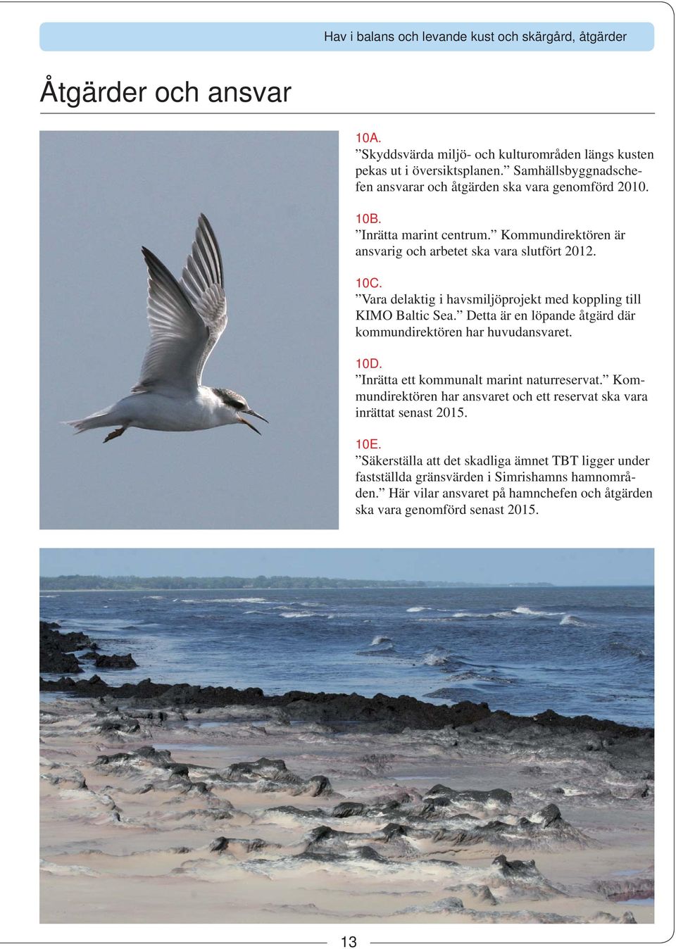 Vara delaktig i havsmiljöprojekt med koppling till KIMO Baltic Sea. Detta är en löpande åtgärd där kommundirektören har huvudansvaret. 10D. Inrätta ett kommunalt marint naturreservat.