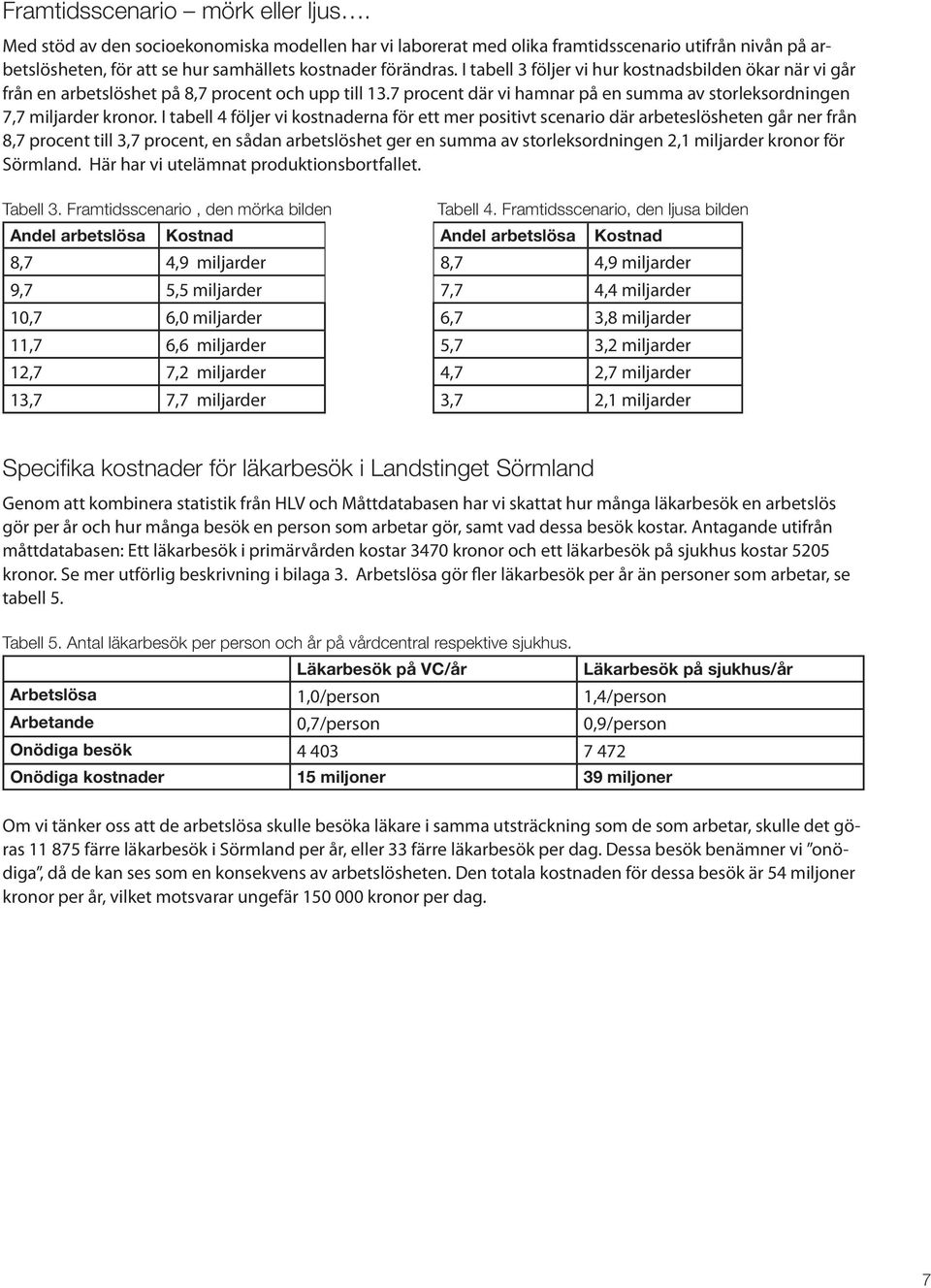 I tabell 4 följer vi kostnaderna för ett mer positivt scenario där arbeteslösheten går ner från 8,7 procent till 3,7 procent, en sådan arbetslöshet ger en summa av storleksordningen 2,1 miljarder