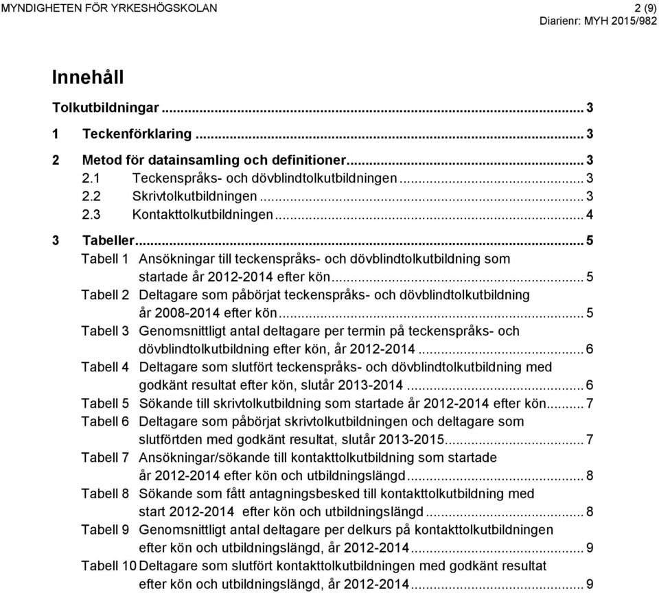 .. 5 Tabell 2 Deltagare som påbörjat teckenspråks- och dövblindtolkutbildning år 2008-2014 efter kön.