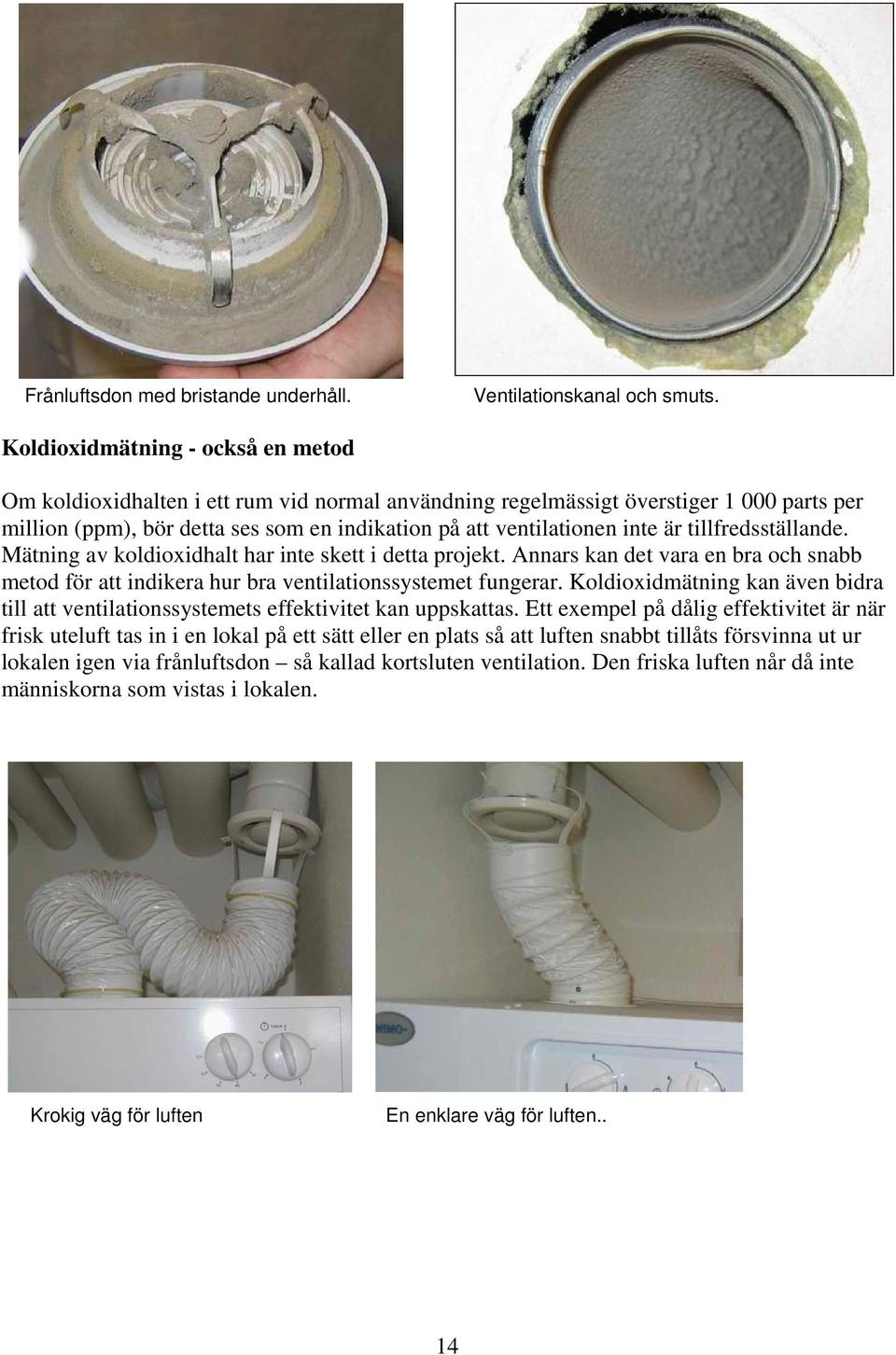 är tillfredsställande. Mätning av koldioxidhalt har inte skett i detta projekt. Annars kan det vara en bra och snabb metod för att indikera hur bra ventilationssystemet fungerar.