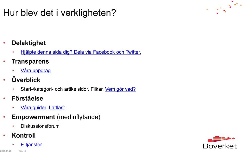 Transparens Våra uppdrag Överblick Start-/kategori- och artikelsidor.