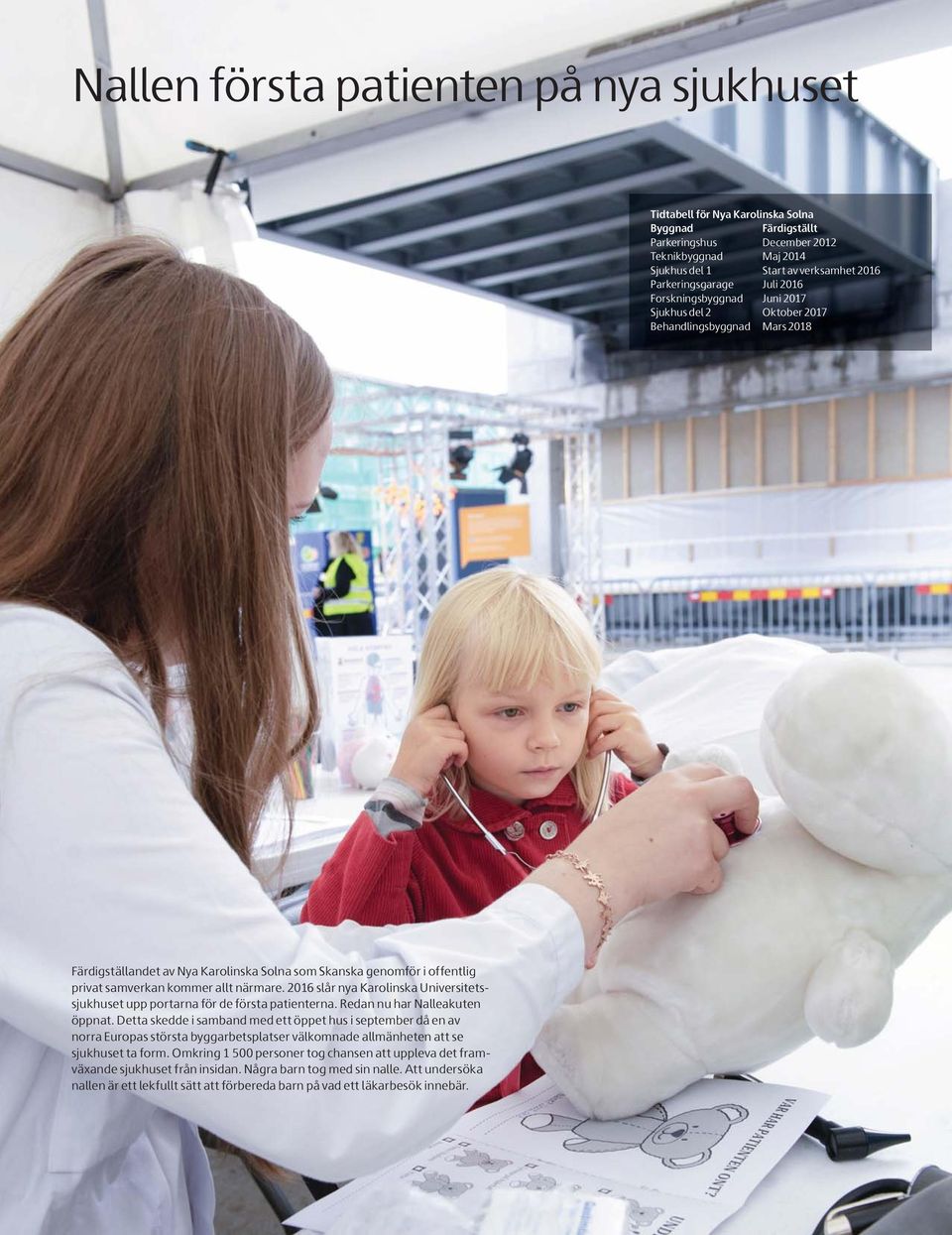 samverkan kommer allt närmare. 2016 slår nya Karolinska Universitetssjukhuset upp portarna för de första patienterna. Redan nu har Nalleakuten öppnat.