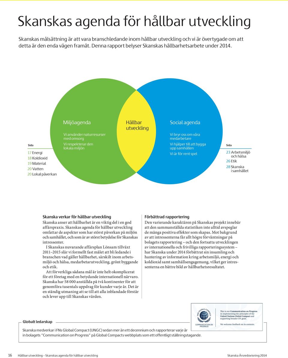 Miljöagenda Hållbar utveckling Social agenda Sida 17 Energi 18 Koldioxid 19 Material 20 Vatten 20 Lokal påverkan Vi använder naturresurser med omsorg Vi respekterar den lokala miljön Vi bryr oss om