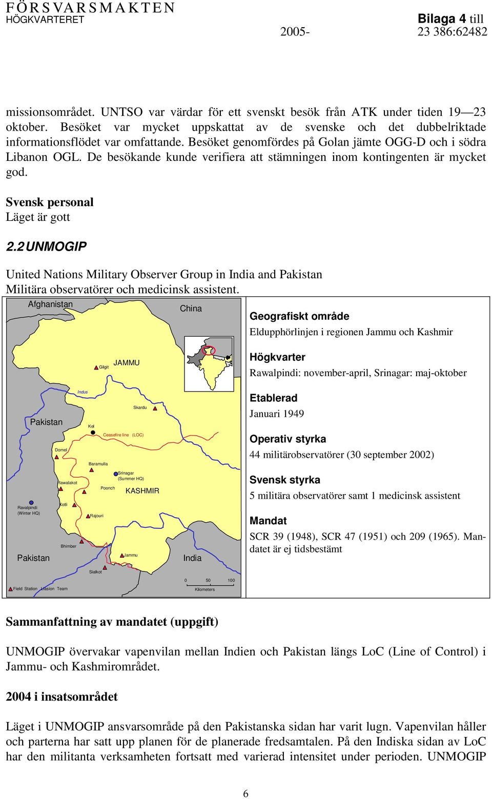 2 UNMOGIP United Nations Military Observer Group in India and Pakistan Militära observatörer och medicinsk assistent.