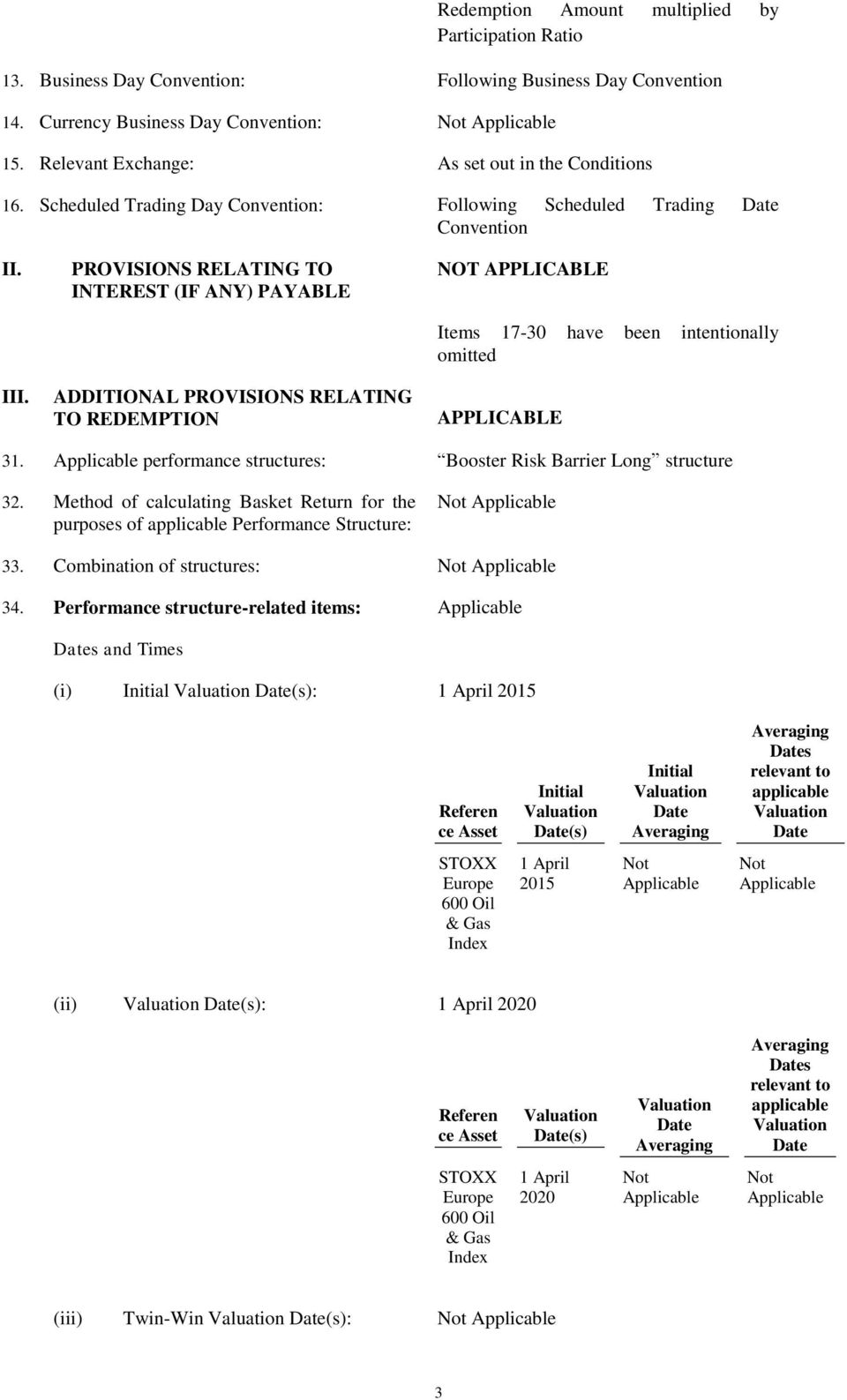 PROVISIONS RELATING TO INTEREST (IF ANY) PAYABLE ADDITIONAL PROVISIONS RELATING TO REDEMPTION NOT APPLICABLE Items 17-30 have been intentionally omitted APPLICABLE 31.