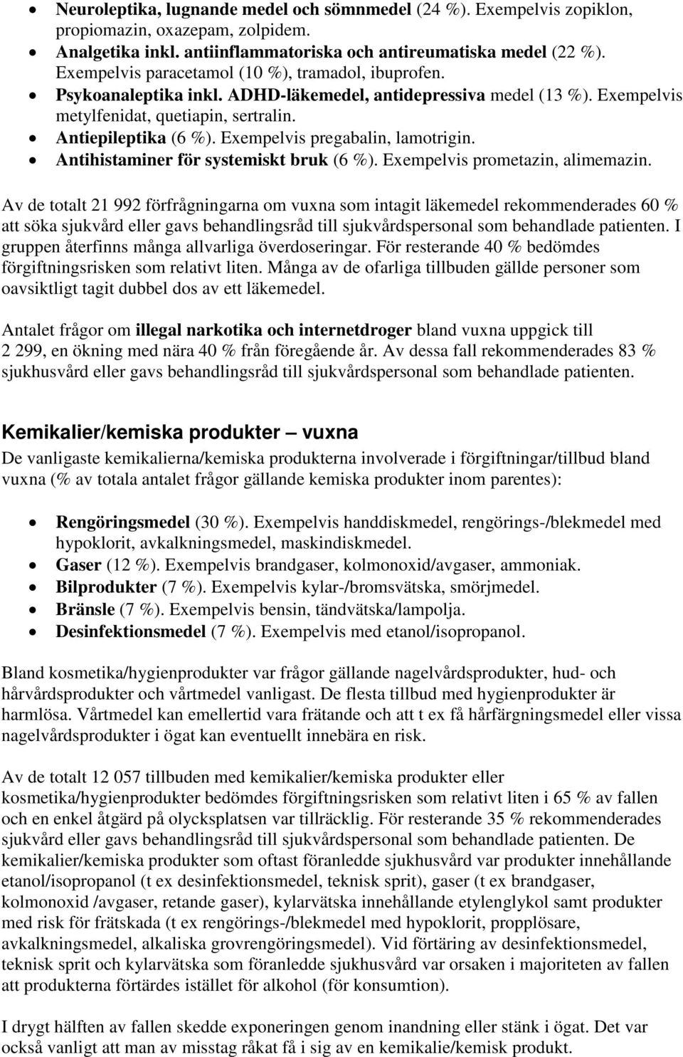 Exempelvis pregabalin, lamotrigin. Antihistaminer för systemiskt bruk (6 %). Exempelvis prometazin, alimemazin.