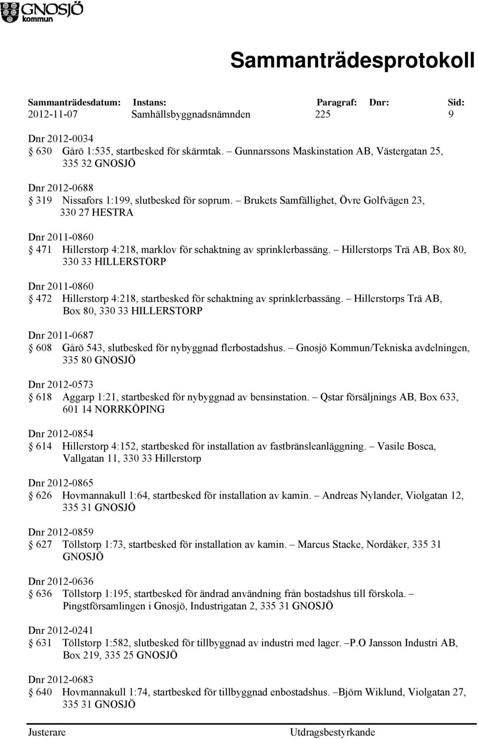 Brukets Samfällighet, Övre Golfvägen 23, 330 27 HESTRA Dnr 2011-0860 471 Hillerstorp 4:218, marklov för schaktning av sprinklerbassäng.