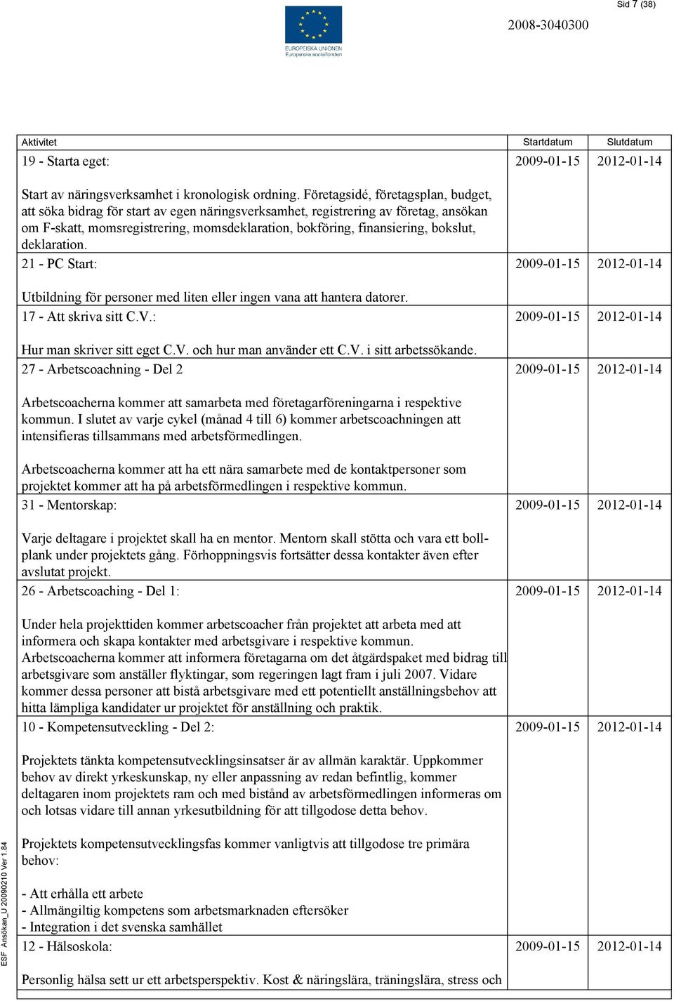 bokslut, deklaration. 21 - PC Start: Utbildning för personer med liten eller ingen vana att hantera datorer. 17 - Att skriva sitt C.V.: Hur man skriver sitt eget C.V. och hur man använder ett C.V. i sitt arbetssökande.