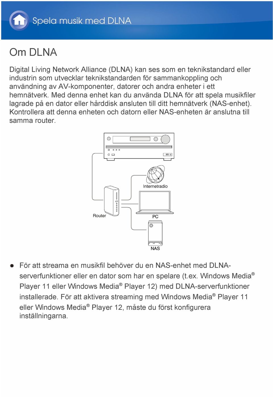 Kontrollera att denna enheten och datorn eller NAS-enheten är anslutna till samma router.