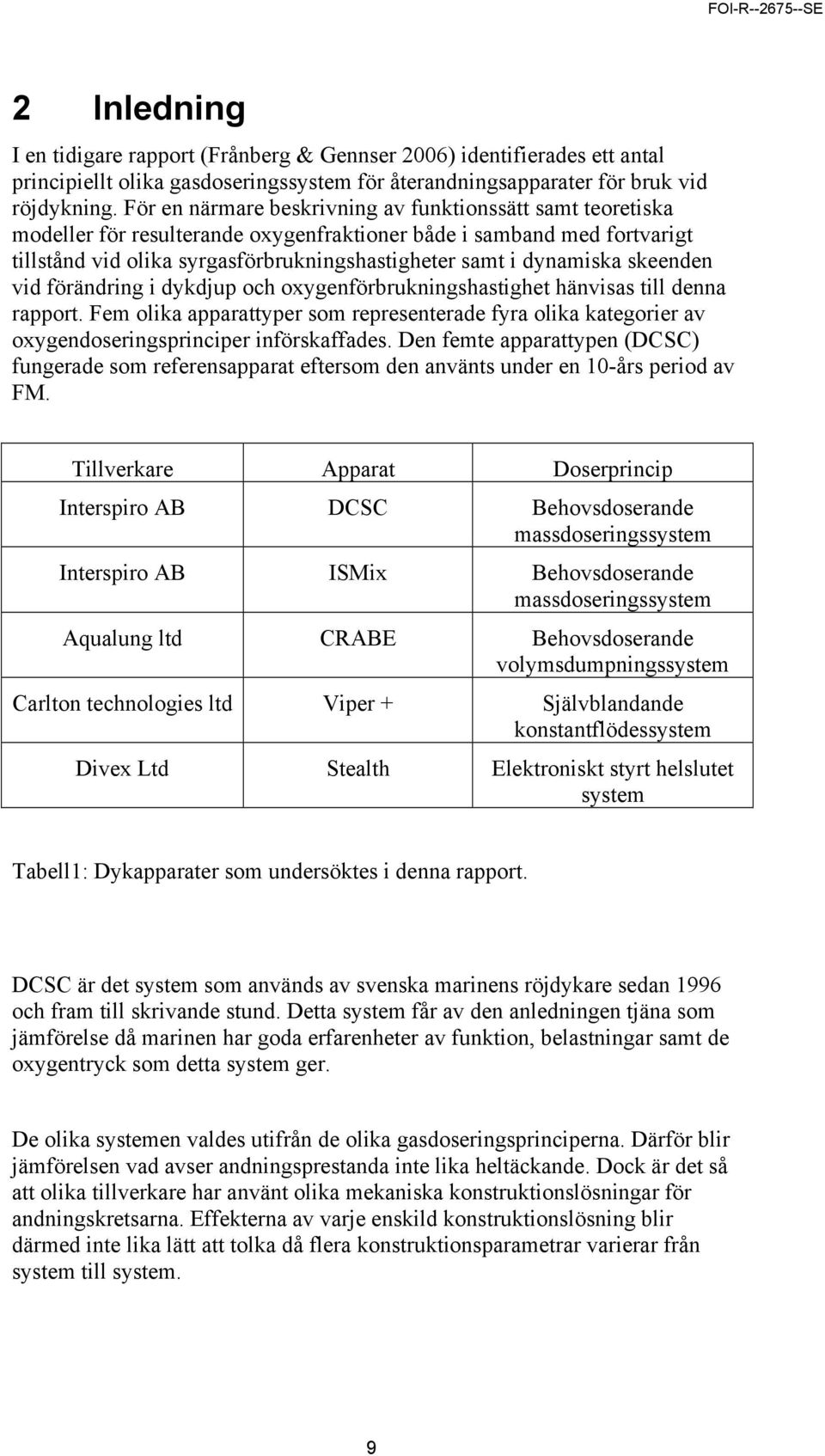 skeenden vid förändring i dykdjup och oxygenförbrukningshastighet hänvisas till denna rapport.