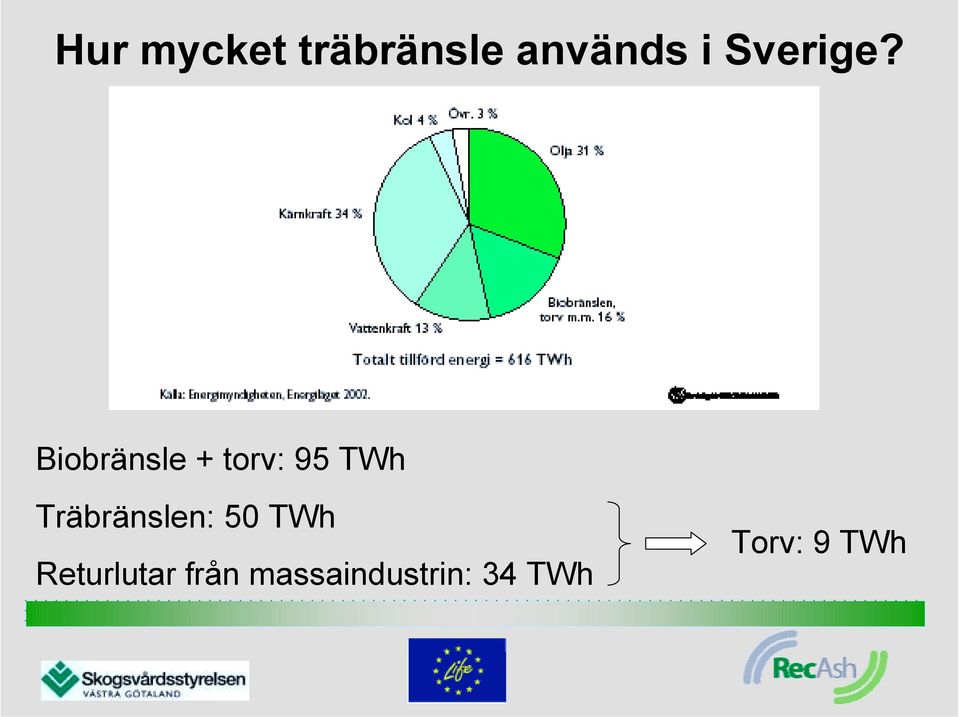 Biobränsle + torv: 95 TWh