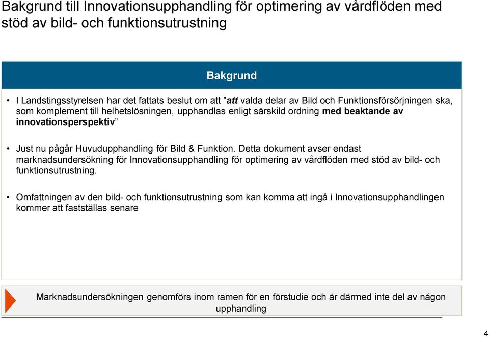 Funktion. Detta dokument avser endast marknadsundersökning för Innovationsupphandling för optimering av vårdflöden med stöd av bild- och funktionsutrustning.