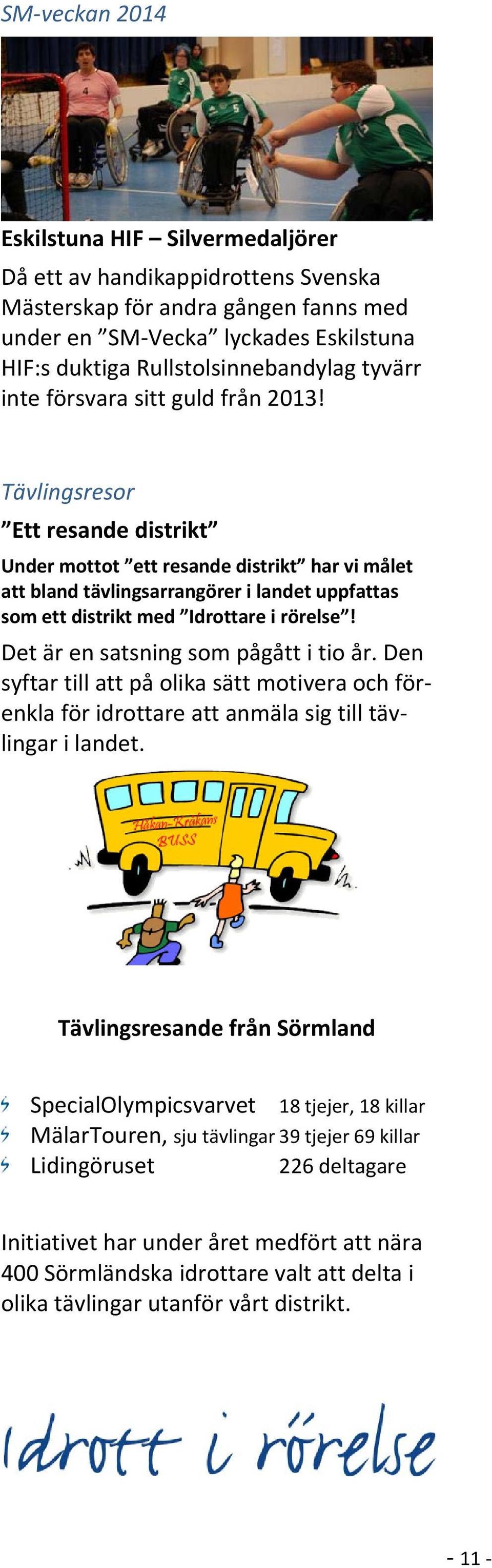 Tävlingsresor Ett resande distrikt Under mottot ett resande distrikt har vi målet att bland tävlingsarrangörer i landet uppfattas som ett distrikt med Idrottare i rörelse!