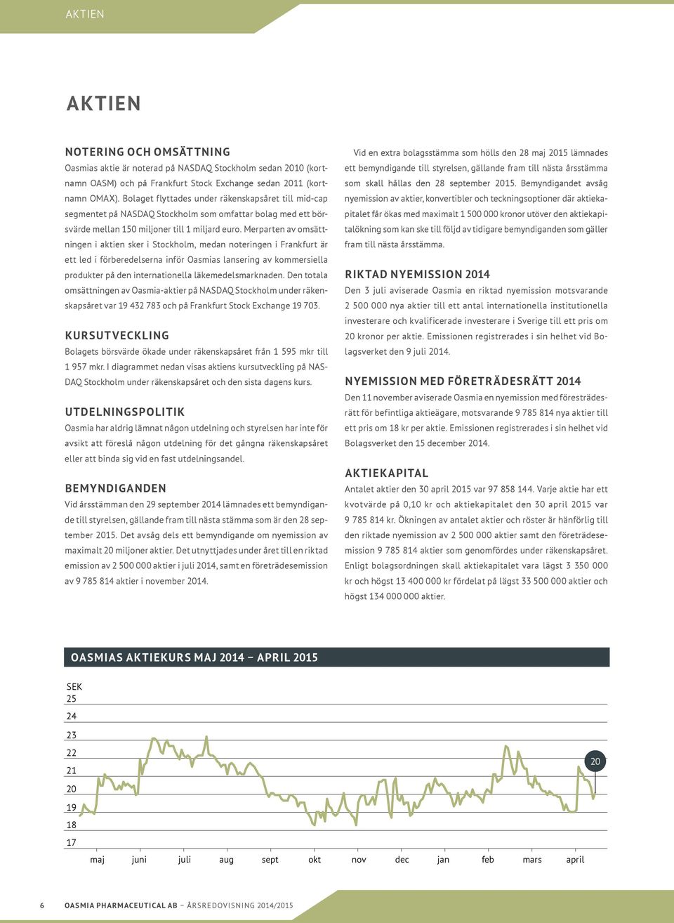 Merparten av omsättningen i aktien sker i Stockholm, medan noteringen i Frankfurt är ett led i förberedelserna inför Oasmias lansering av kommersiella produkter på den internationella