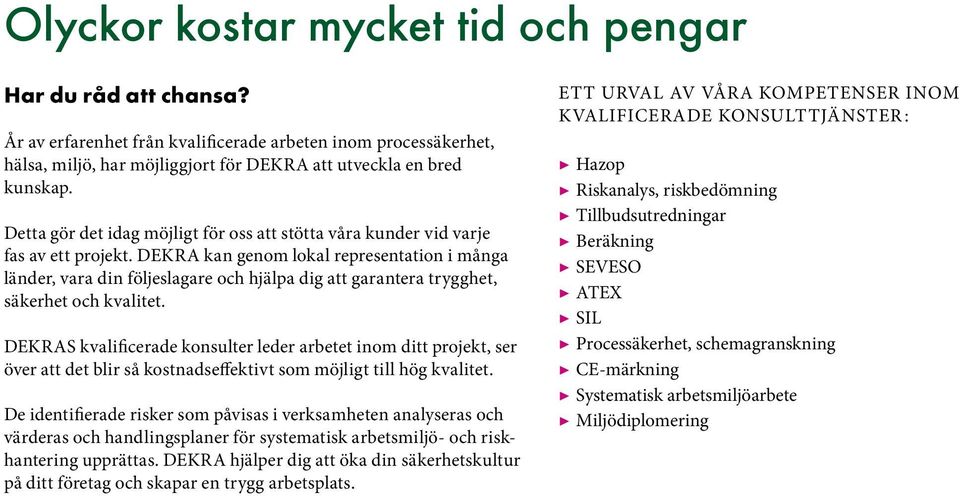 DEKRA kan genom lokal representation i många länder, vara din följeslagare och hjälpa dig att garantera trygghet, säkerhet och kvalitet.