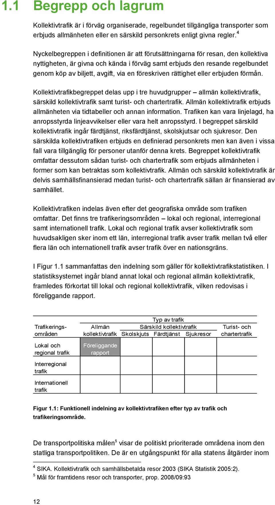 föreskriven rättighet eller erbjuden förmån. Kollektivtrafikbegreppet delas upp i tre huvudgrupper allmän kollektivtrafik, särskild kollektivtrafik samt turist- och chartertrafik.