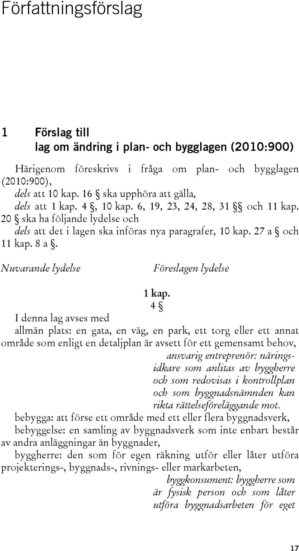 Nuvarande lydelse Föreslagen lydelse 1 kap.