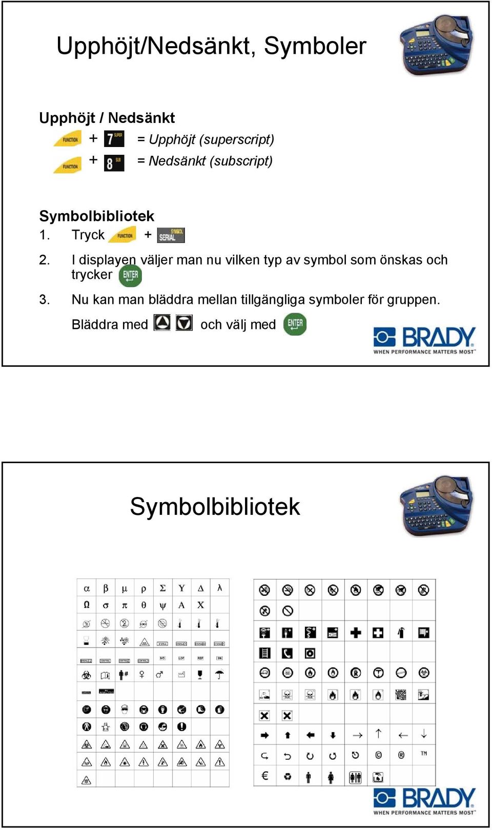 I displayen väljer man nu vilken typ av symbol som önskas och trycker 3.