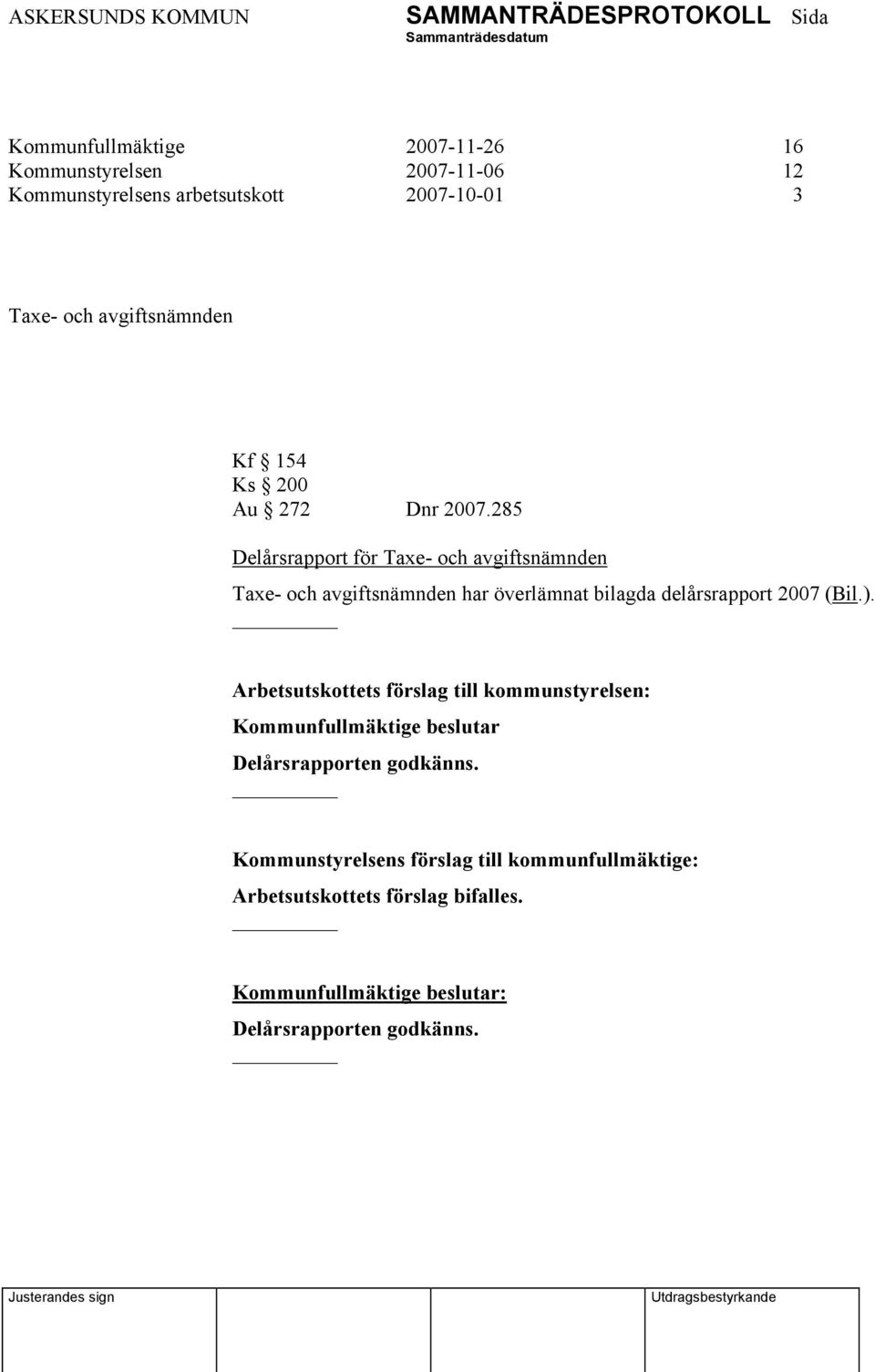 285 Delårsrapport för Taxe- och avgiftsnämnden Taxe- och avgiftsnämnden har överlämnat bilagda delårsrapport 2007